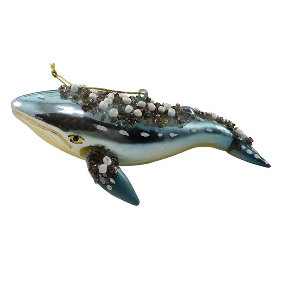 Beaded Blue Whale Christmas Ornament Brighten the Season Blown Glass 6" - Picture 5 of 8